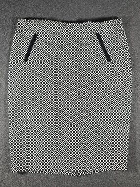 Mosaic & Co. Geometric Black & White Pencil Skirt Faux Pockets Size XL